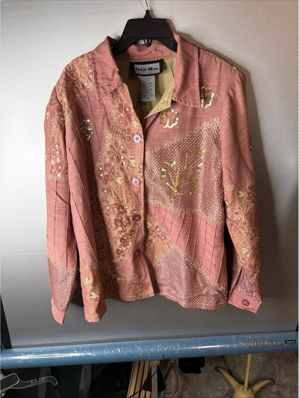 Indigo Moon Medium Jacket Sequin Applique Boho Dusty Pink & Gold